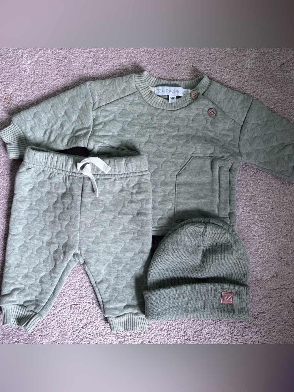 RZ by Rachel Zoe Infant Quilted Sweatpant Set in Light Sage Green